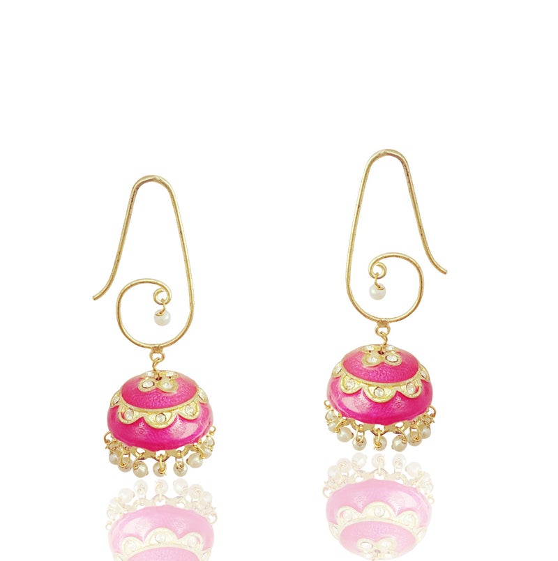 Moonstruck Traditional Indian Jhumka Earrings for Women Gold Plated Minakari Design with Stones & Pearls Ethnic Dangle Earrings for Wedding, Party, Festival & Gift Wear - Image 2